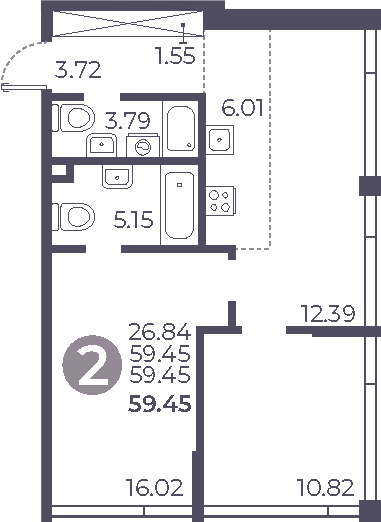 Планировка — Мневники от Гранель, 3-комн., 59 м²