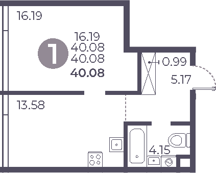 Планировка — Мневники от Гранель, 1-комн., 40 м²