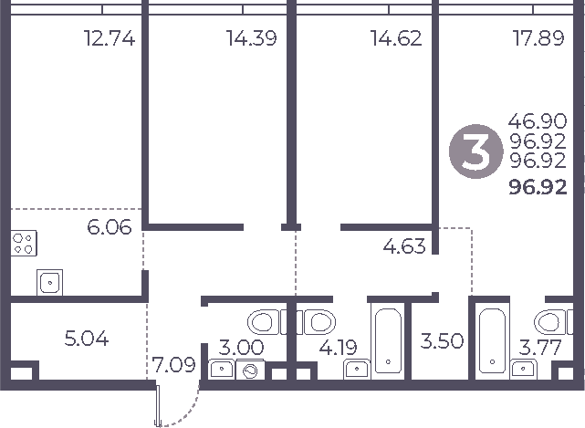 Планировка — Мневники от Гранель, 4-комн., 97 м²