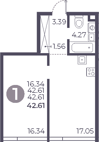 Планировка — Мневники от Гранель, 2-комн., 43 м²
