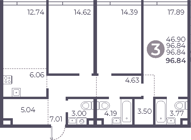 Планировка — Мневники от Гранель, 4-комн., 97 м²