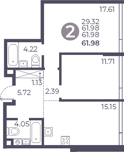 Планировка — Мневники от Гранель, 3-комн., 62 м²