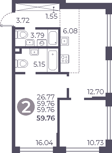 Планировка — Мневники от Гранель, 3-комн., 60 м²