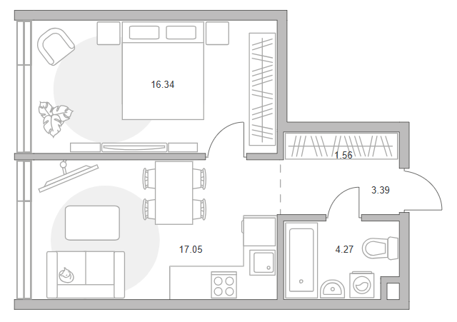 Планировка — Мневники от Гранель, 2-комн., 43 м²