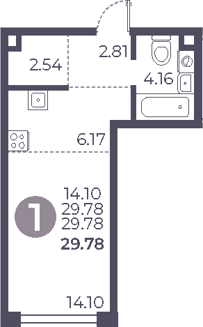 Планировка — Мневники от Гранель, Студия, 30 м²
