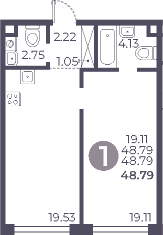 Планировка — Мневники от Гранель, 2-комн., 49 м²