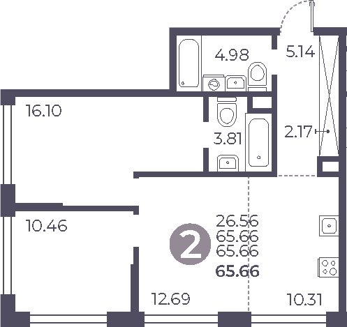 Планировка — Мневники от Гранель, 3-комн., 66 м²