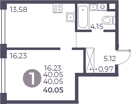 Планировка — Мневники от Гранель, 1-комн., 40 м²