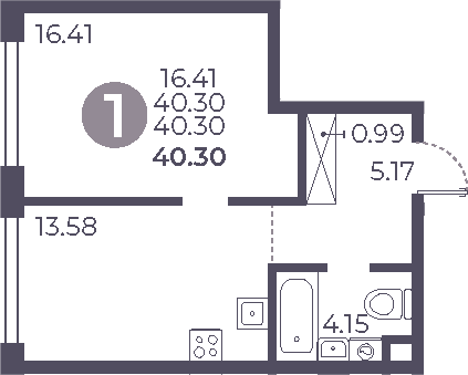 Планировка — Мневники от Гранель, 1-комн., 40 м²