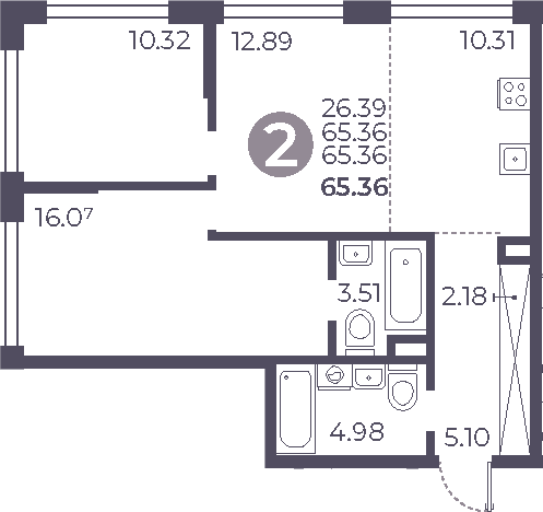 Планировка — Мневники от Гранель, 3-комн., 65 м²
