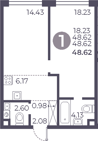 Планировка — Мневники от Гранель, 2-комн., 49 м²