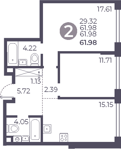 Планировка — Мневники от Гранель, 3-комн., 62 м²