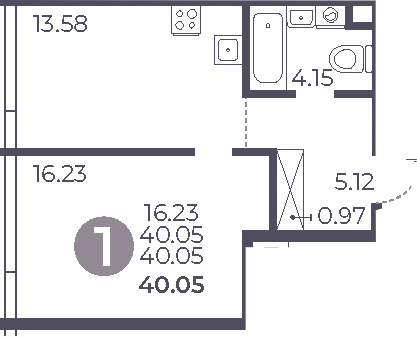 Планировка — Мневники от Гранель, 1-комн., 40 м²