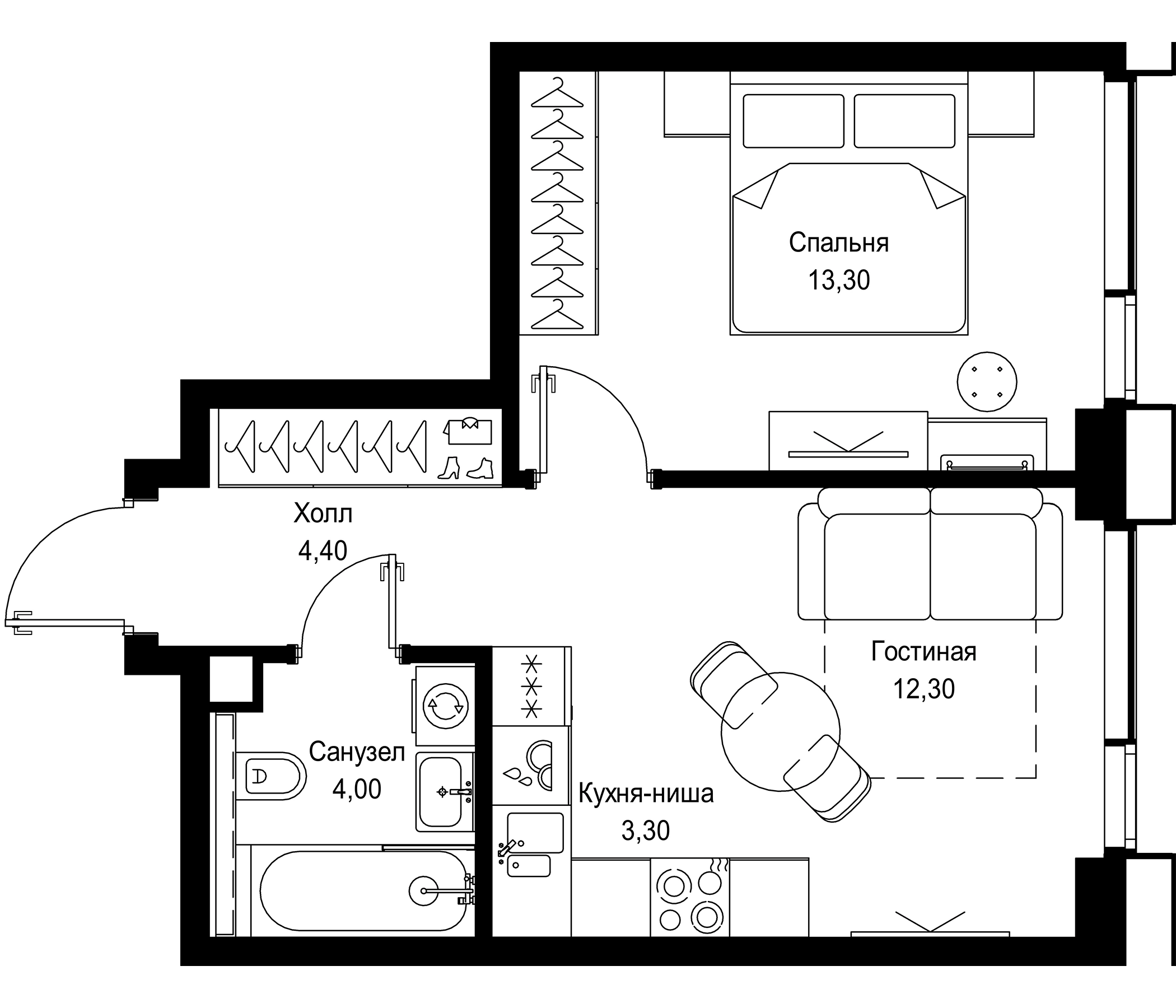 Планировка — СИТИДЗЕН, 2-комн., 37 м²