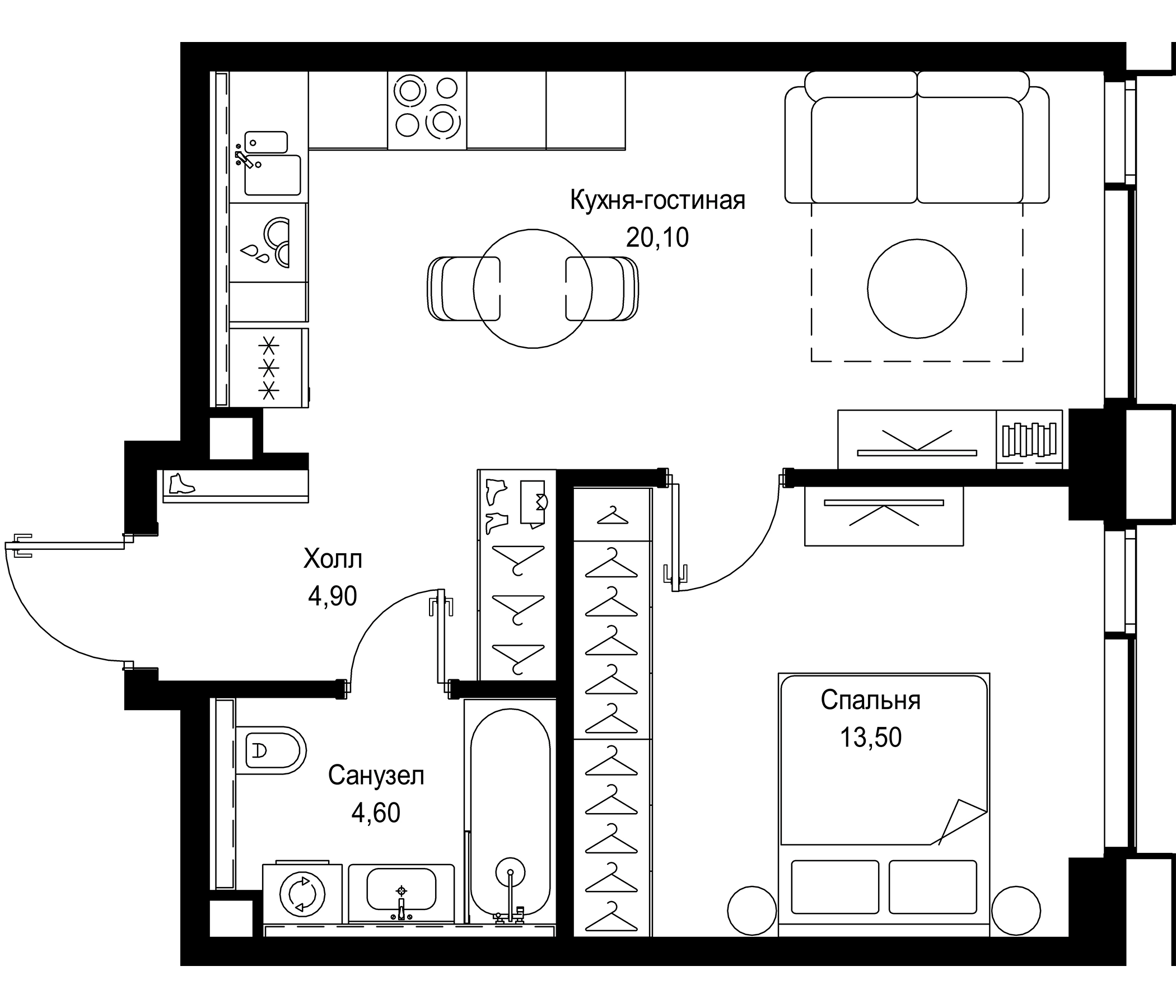 Планировка — СИТИДЗЕН, 2-комн., 43 м²