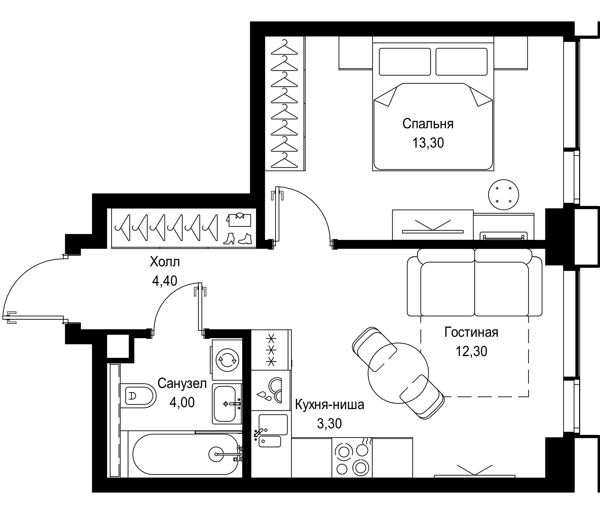 Планировка — СИТИДЗЕН, 2-комн., 37 м²