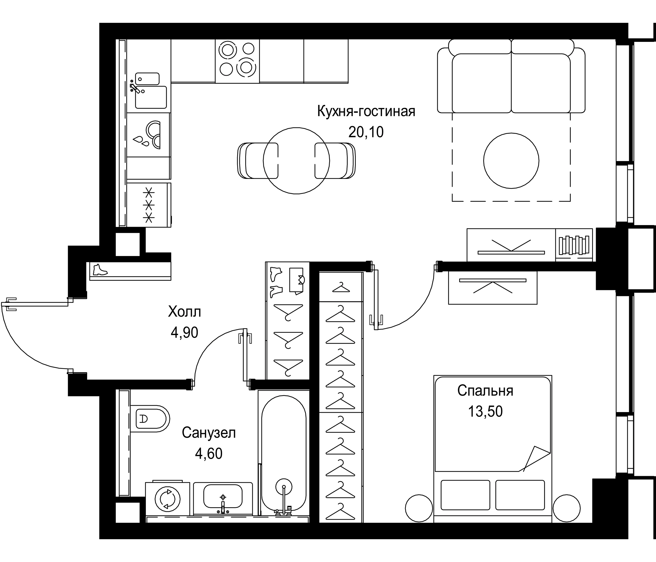 Планировка — СИТИДЗЕН, 2-комн., 43 м²
