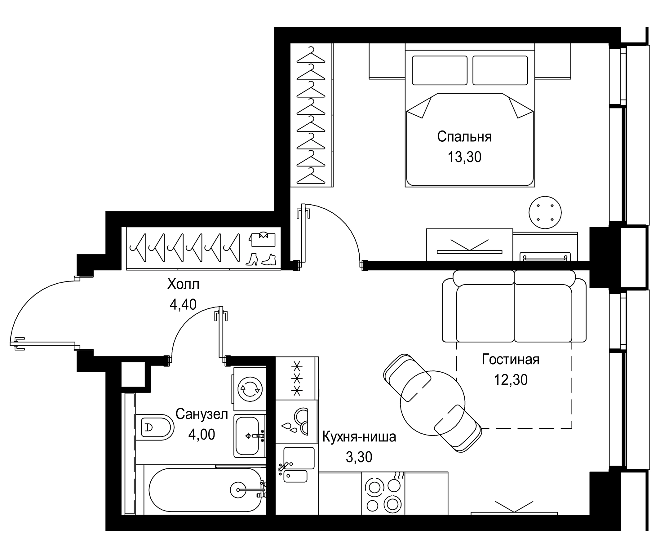 Планировка — СИТИДЗЕН, 2-комн., 37 м²