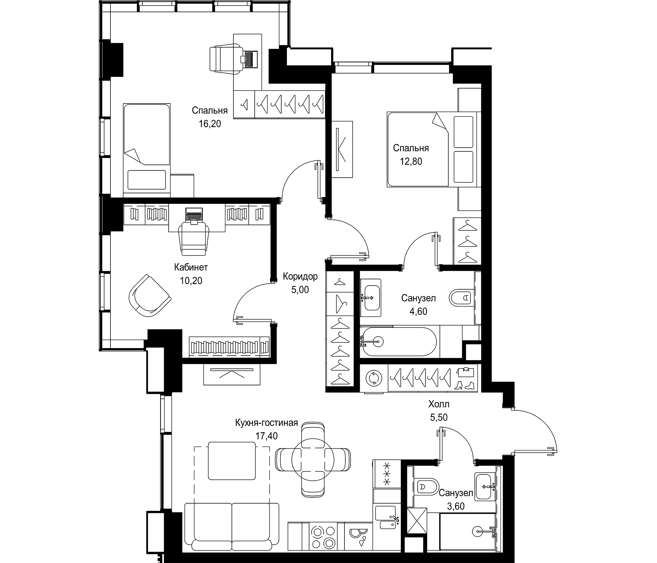 Планировка — СИТИДЗЕН, 4-комн., 75 м²