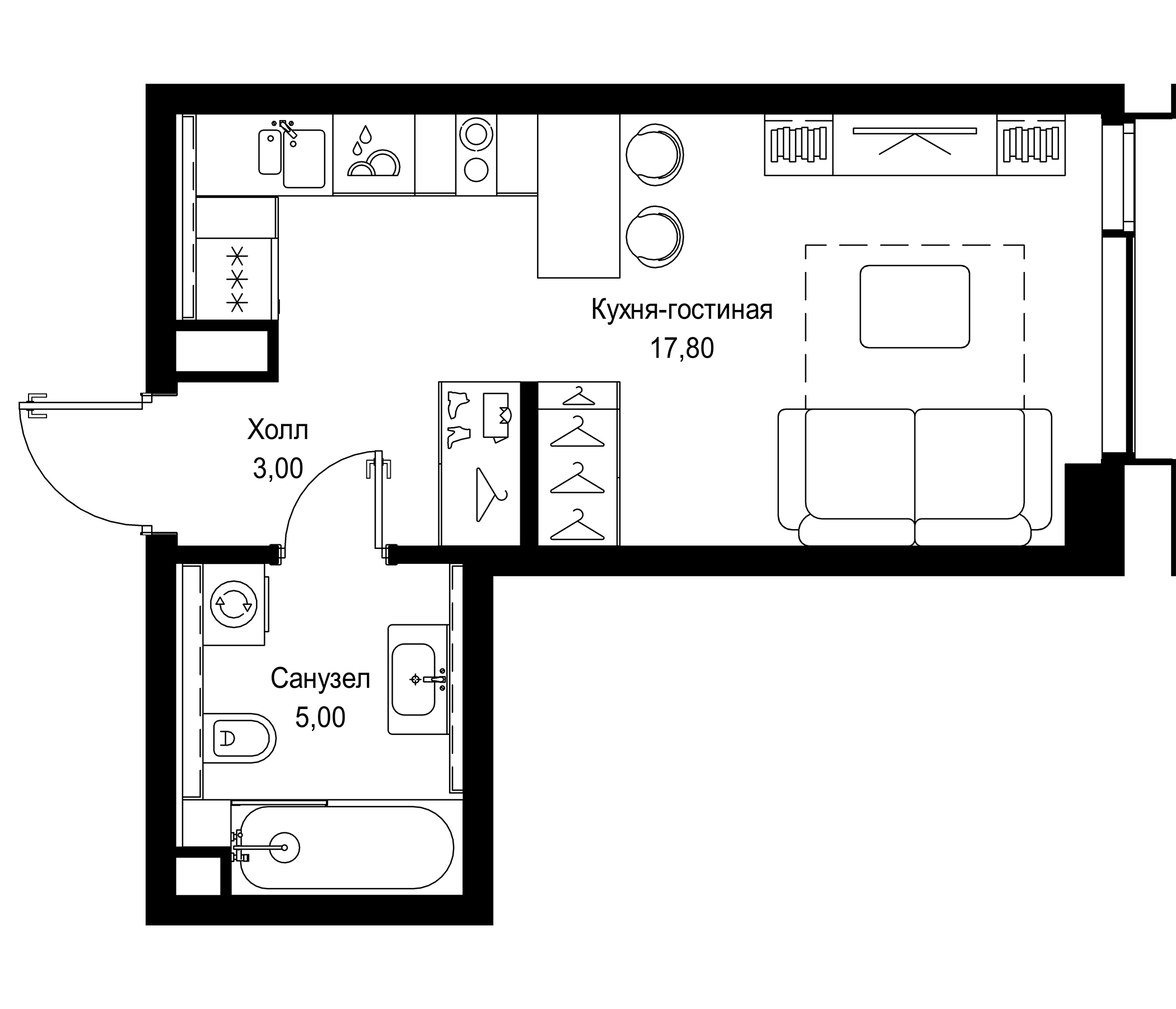 Планировка — СИТИДЗЕН, Студия, 26 м²