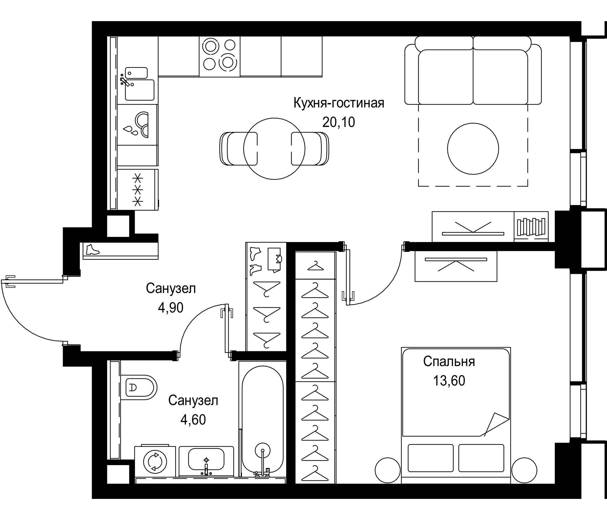 Планировка — СИТИДЗЕН, 2-комн., 43 м²