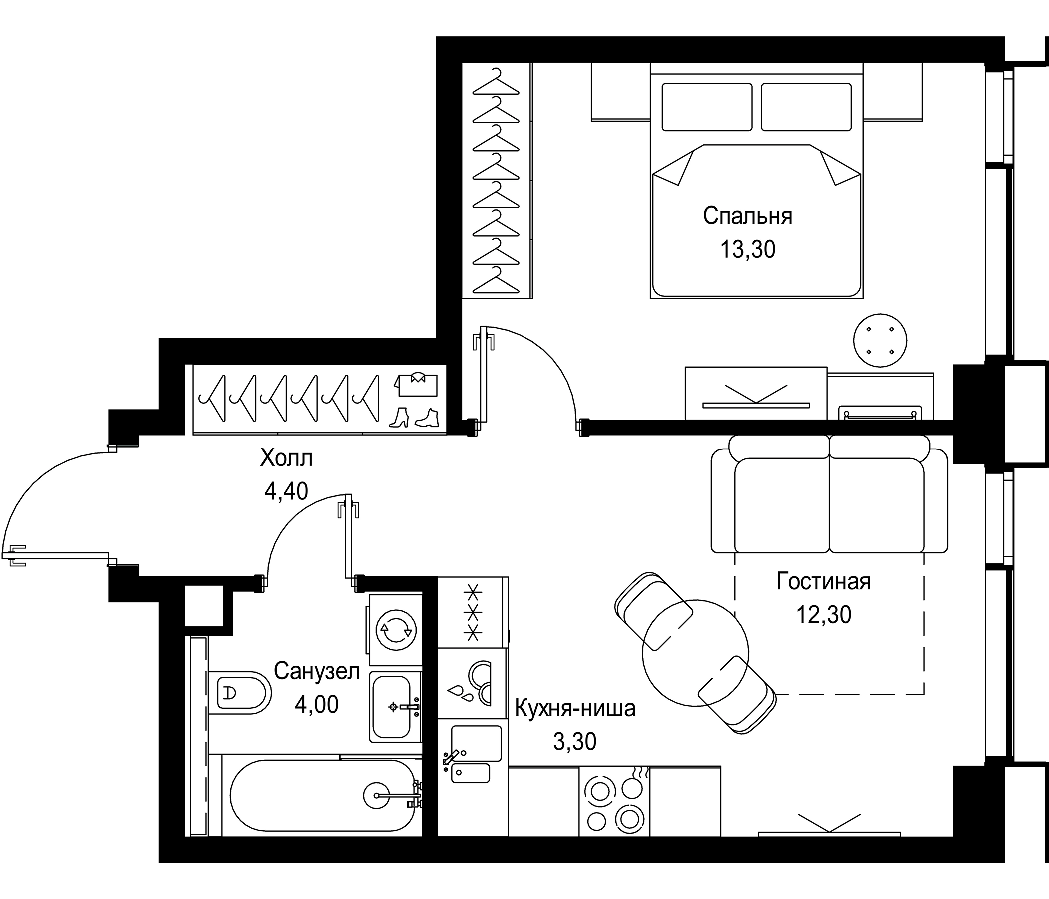 Планировка — СИТИДЗЕН, 2-комн., 37 м²
