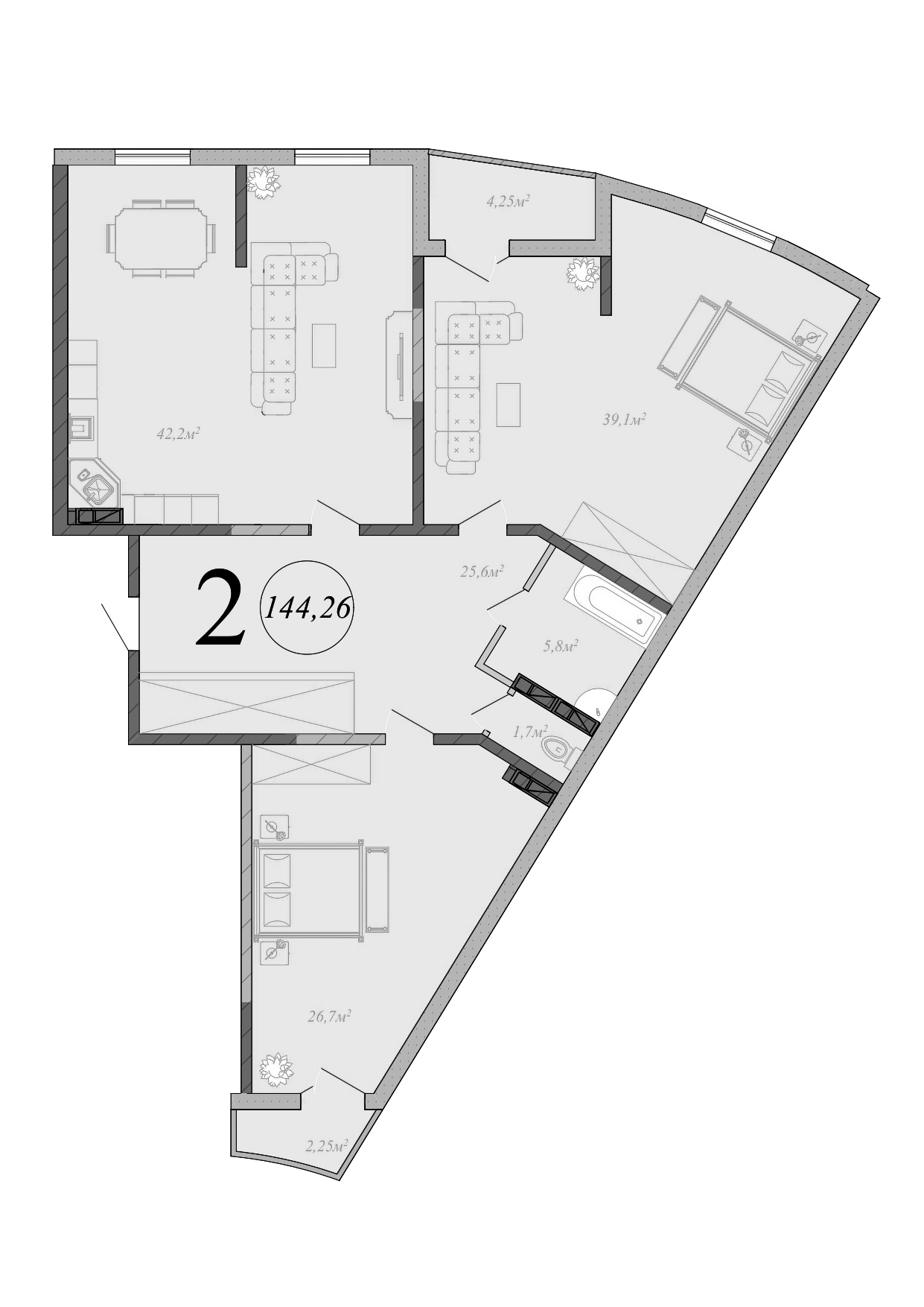 Планировка — Радонеж, 3-комн., 141 м²