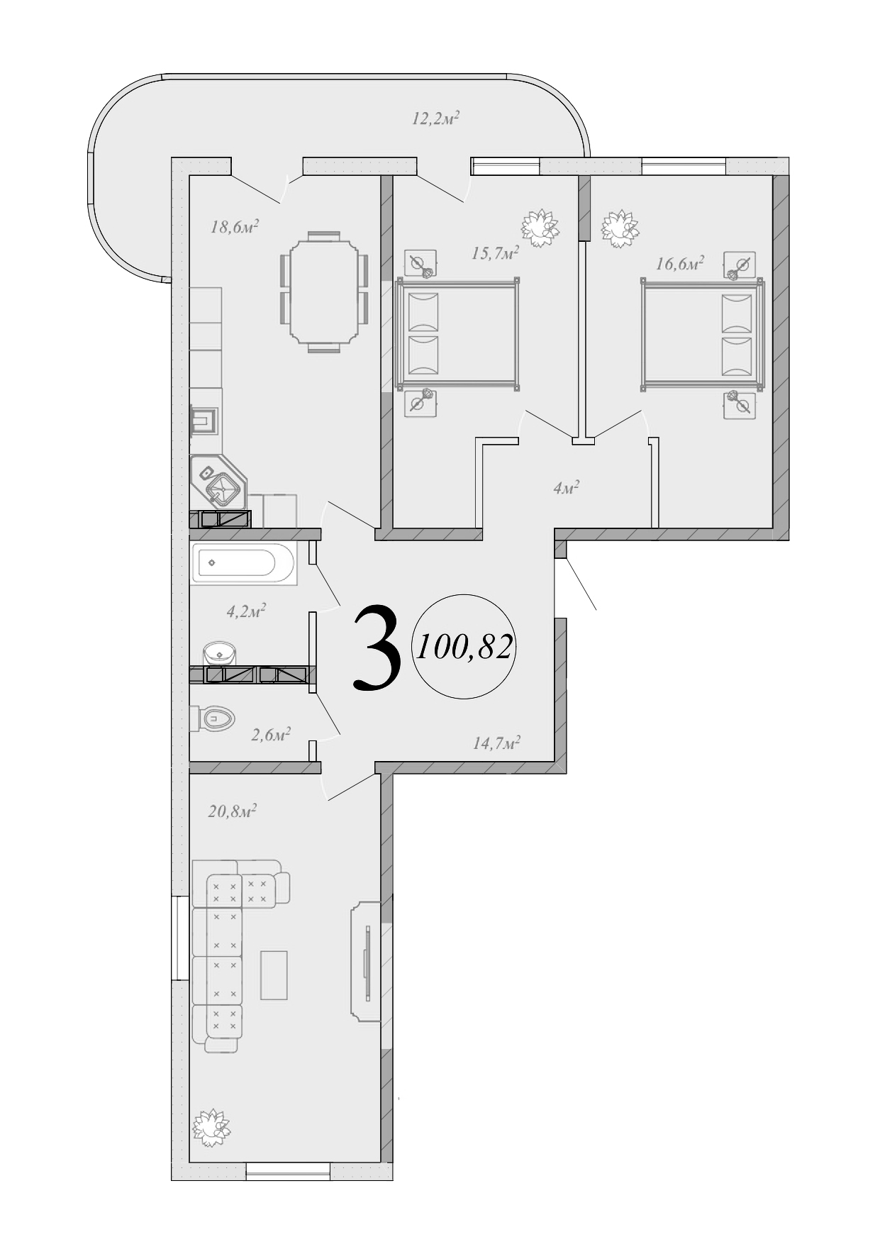 Планировка — Радонеж, 4-комн., 97 м²