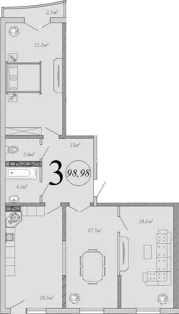 Планировка — Радонеж, 4-комн., 95 м²