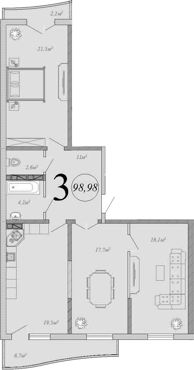 Планировка — Радонеж, 4-комн., 95 м²