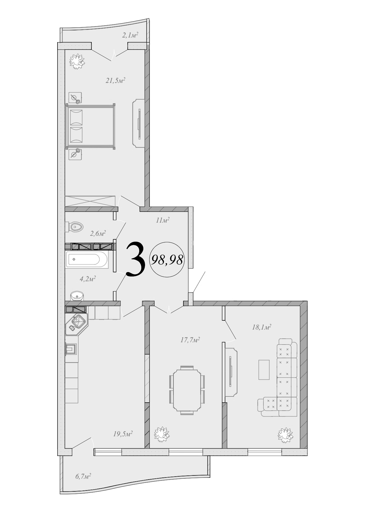 Планировка — Радонеж, 4-комн., 95 м²