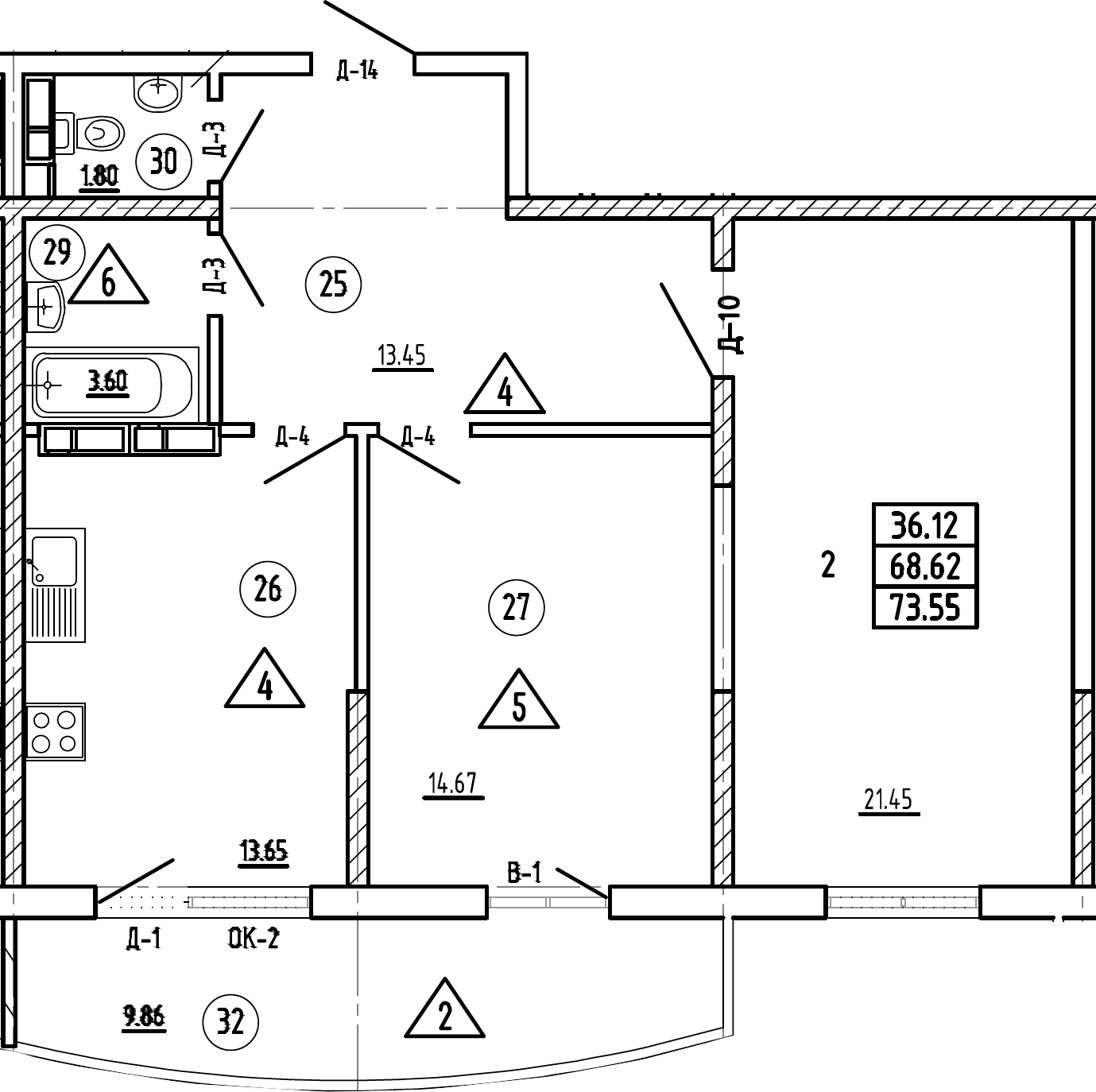 Планировка — Радонеж, 2-комн., 69 м²