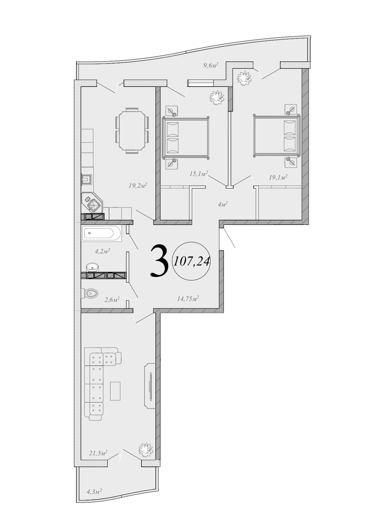 Планировка — Радонеж, 4-комн., 100 м²