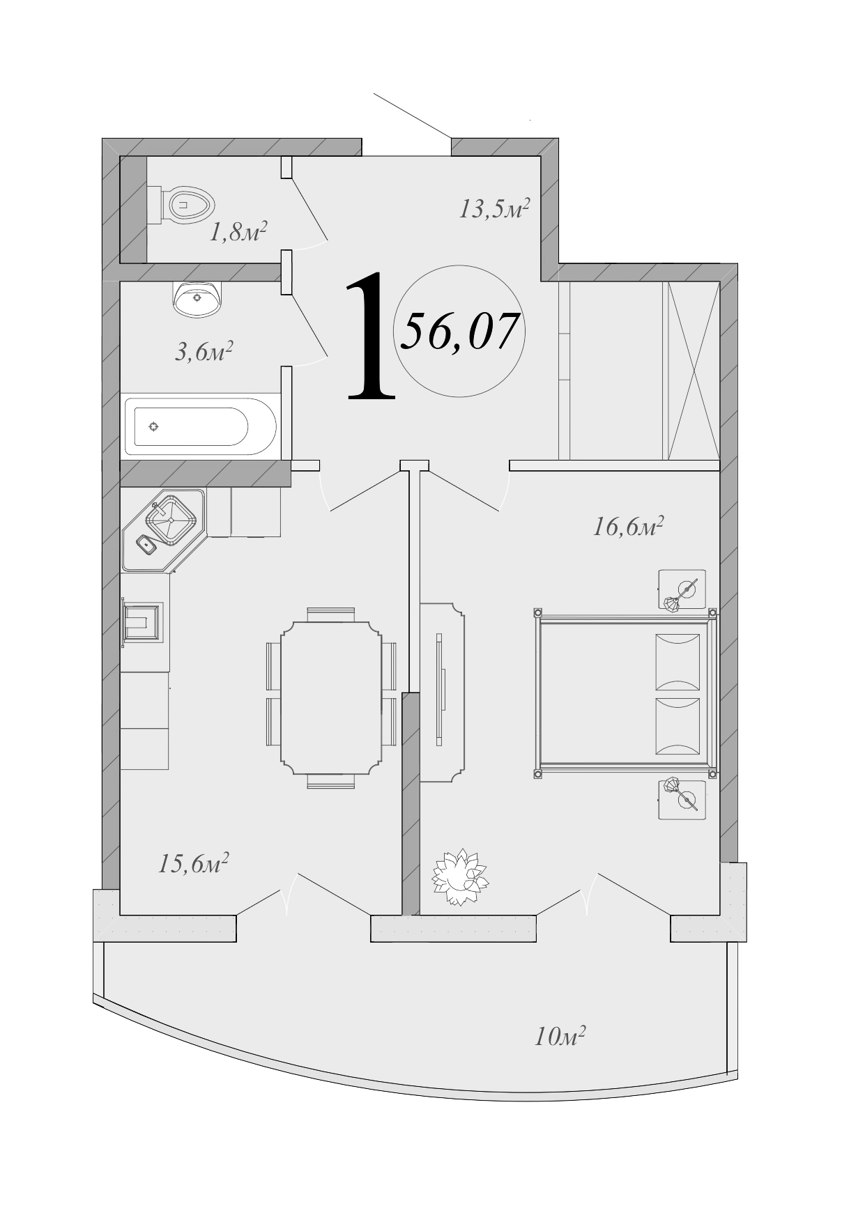 Планировка — Радонеж, 2-комн., 51 м²