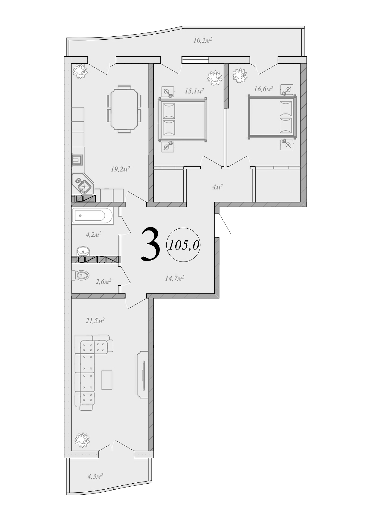 Планировка — Радонеж, 4-комн., 98 м²
