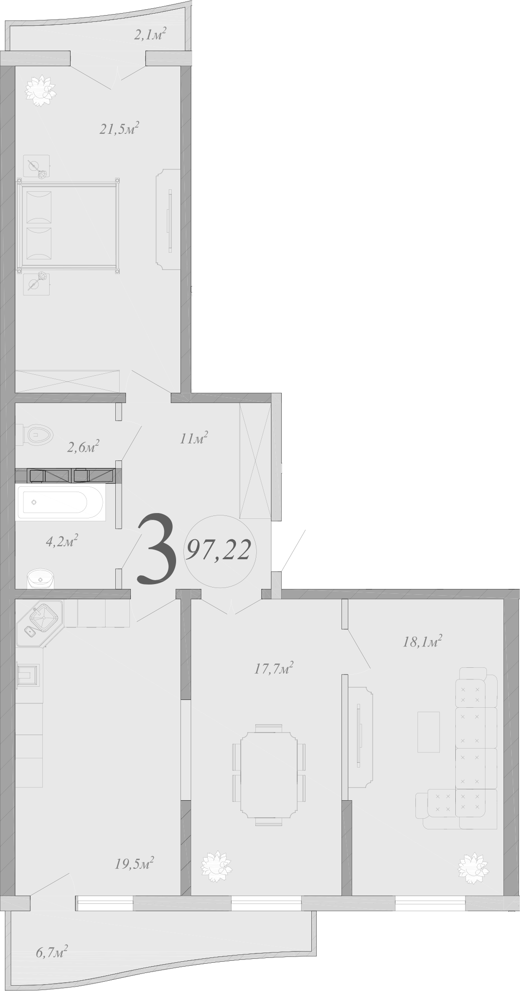 Планировка — Радонеж, 4-комн., 95 м²