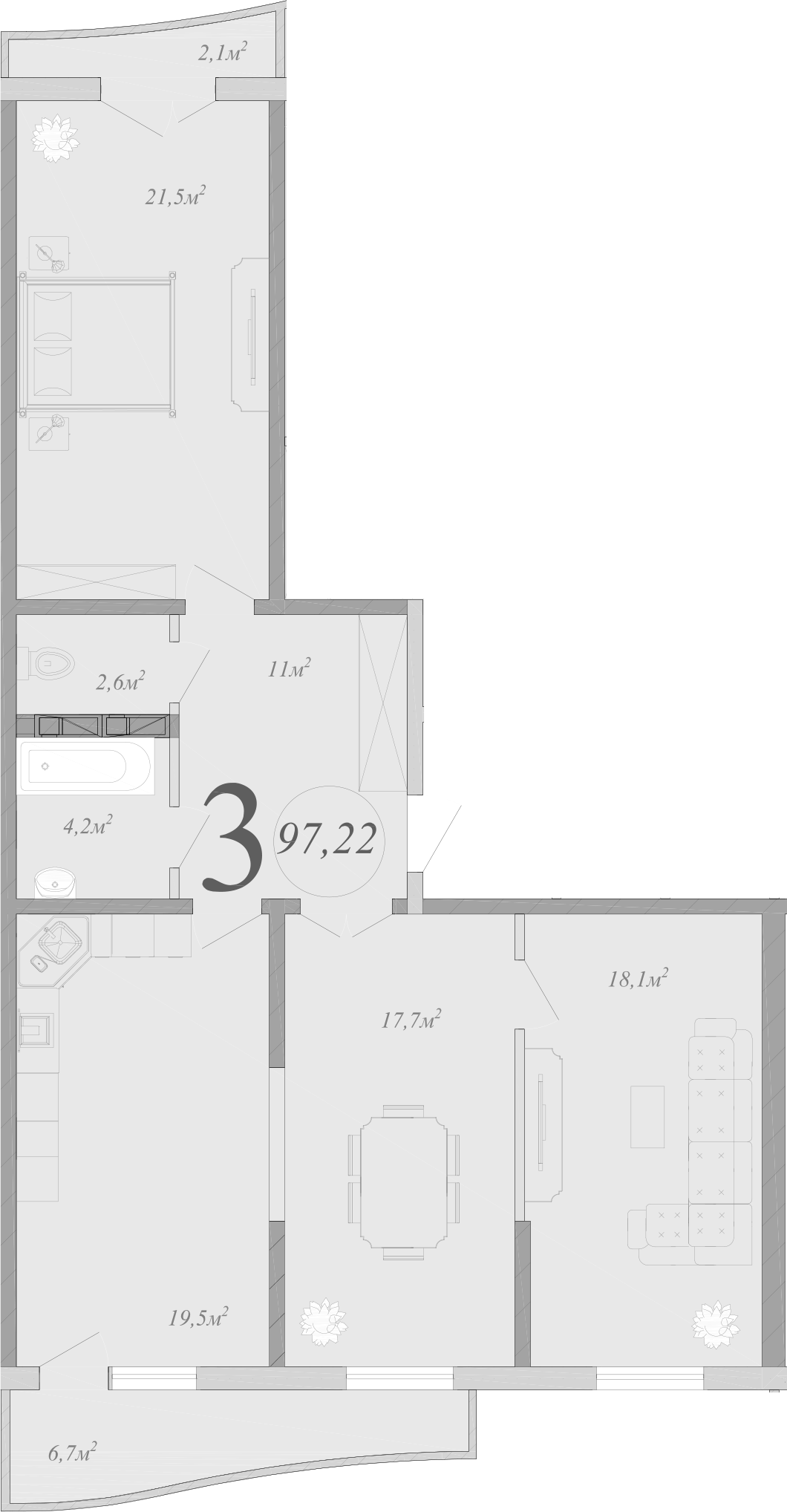 Планировка — Радонеж, 4-комн., 93 м²