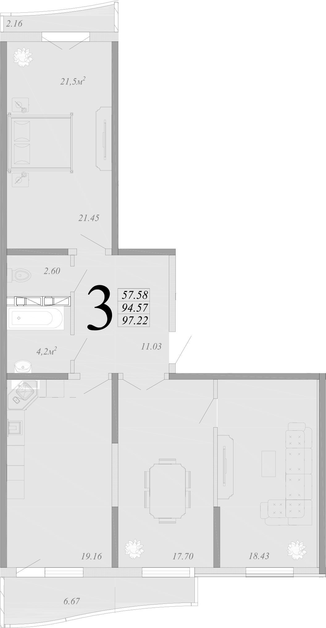 Планировка — Радонеж, 4-комн., 95 м²