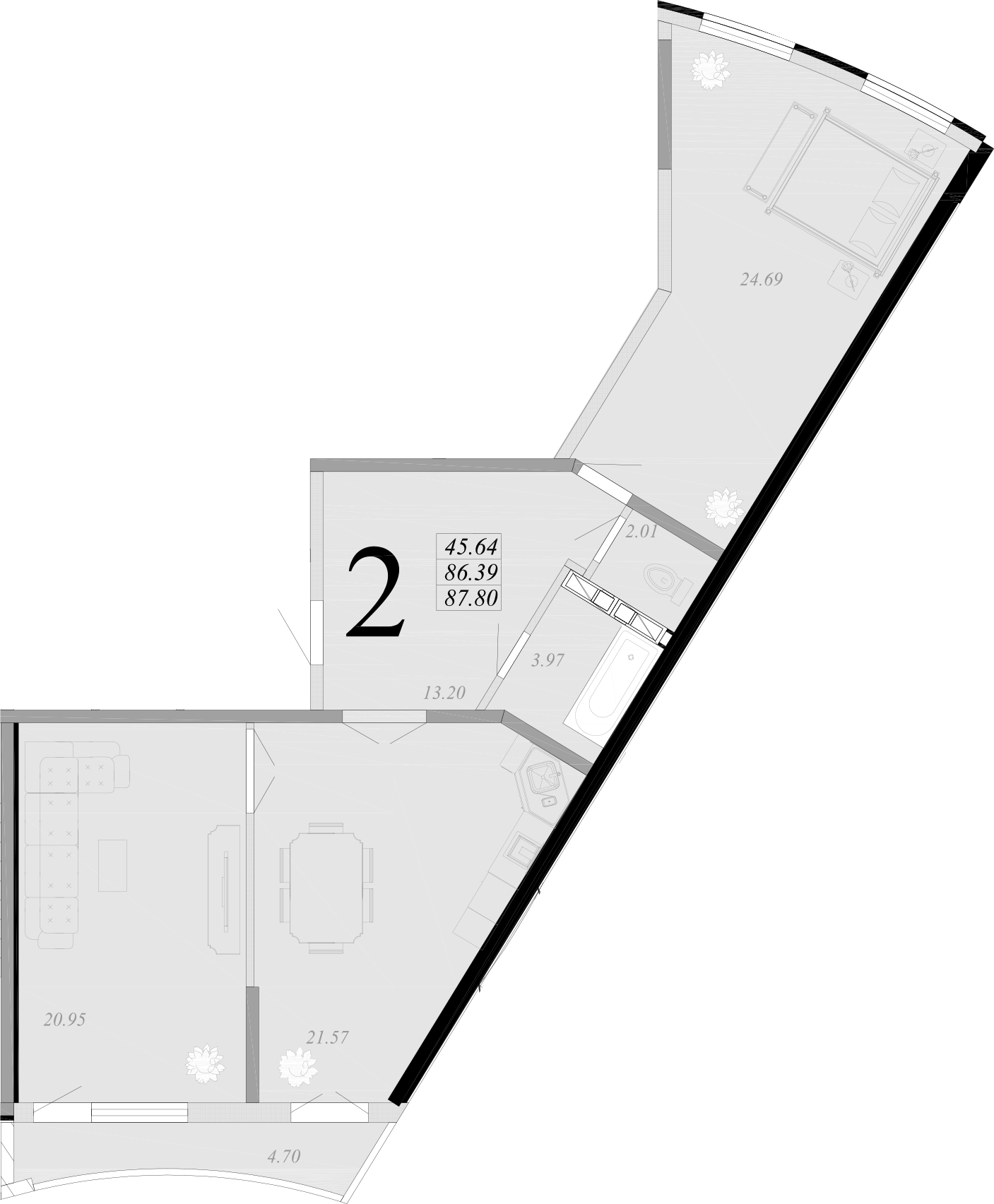 Планировка — Радонеж, 2-комн., 86 м²