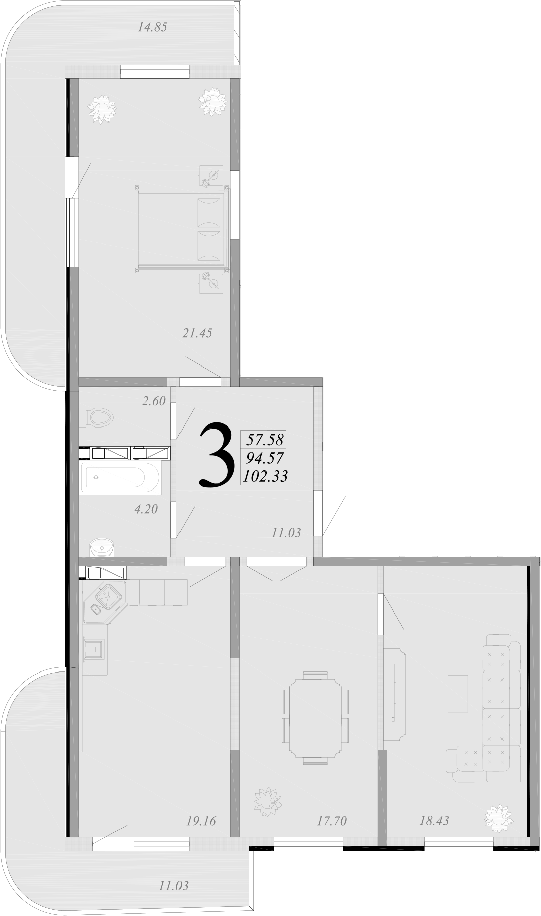 Планировка — Радонеж, 4-комн., 88 м²