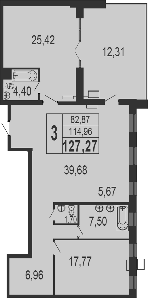 Планировка — Форт Адмирал, 3-комн., 109 м²