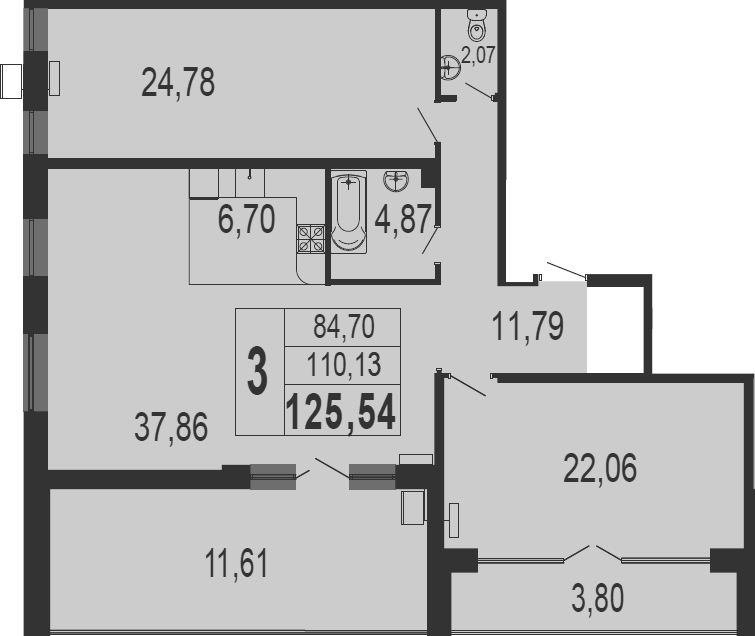 Планировка — Форт Адмирал, 3-комн., 92 м²