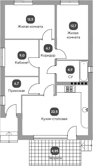 Планировка — Коттеджный поселок Семигорье, 3-комн., 74 м²