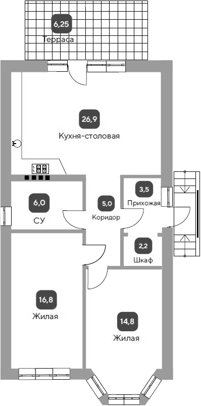 Планировка — Коттеджный поселок Семигорье, 2-комн., 75 м²