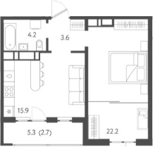 Планировка — Все Свои VIP, 2-комн., 45 м²