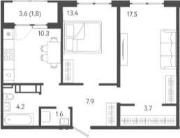 Планировка — Все Свои VIP, 2-комн., 59 м²