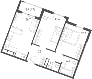 Планировка — Все Свои VIP, 3-комн., 56 м²