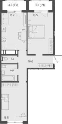 Планировка — Все Свои VIP, 3-комн., 68 м²