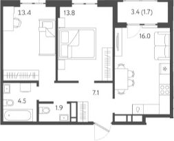 Планировка — Все Свои VIP, 3-комн., 57 м²