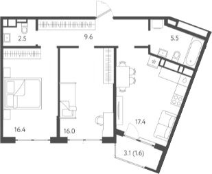 Планировка — Все Свои VIP, 3-комн., 67 м²